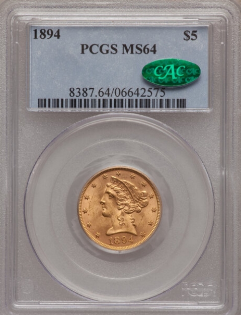 1894 $5 Liberty Half Eagle MS64